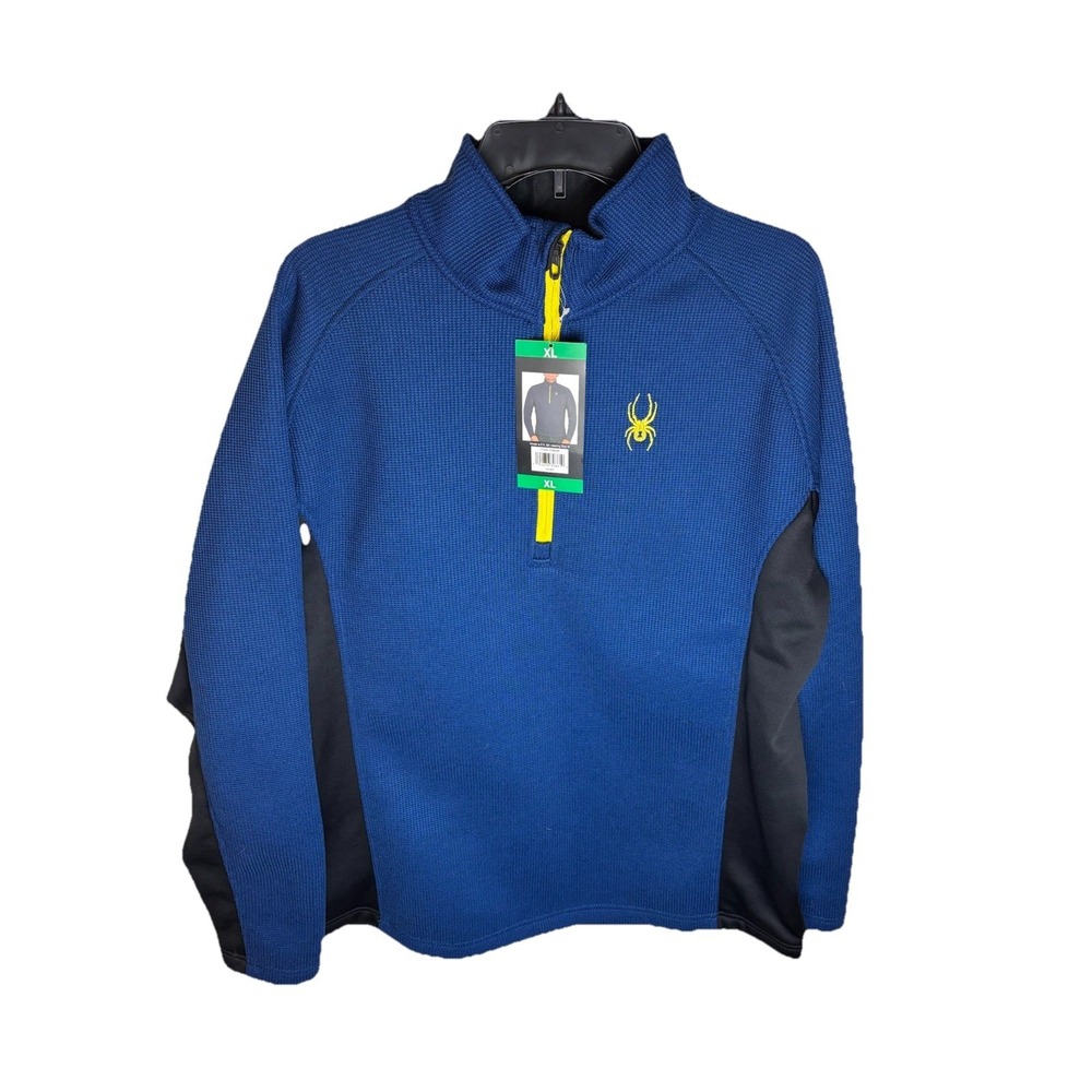 SPYDER Men's 1/4 Zip Fleece Lined Pullover Sweater (Blue, XL) Brand New
